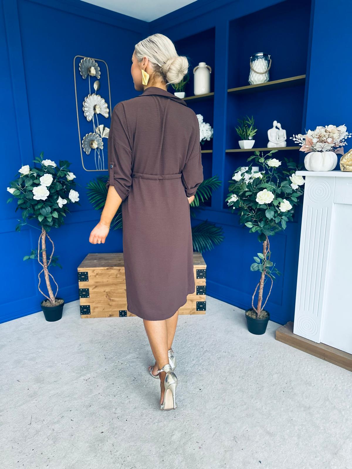 Kallie Button Detail Midi Dress Chocolate