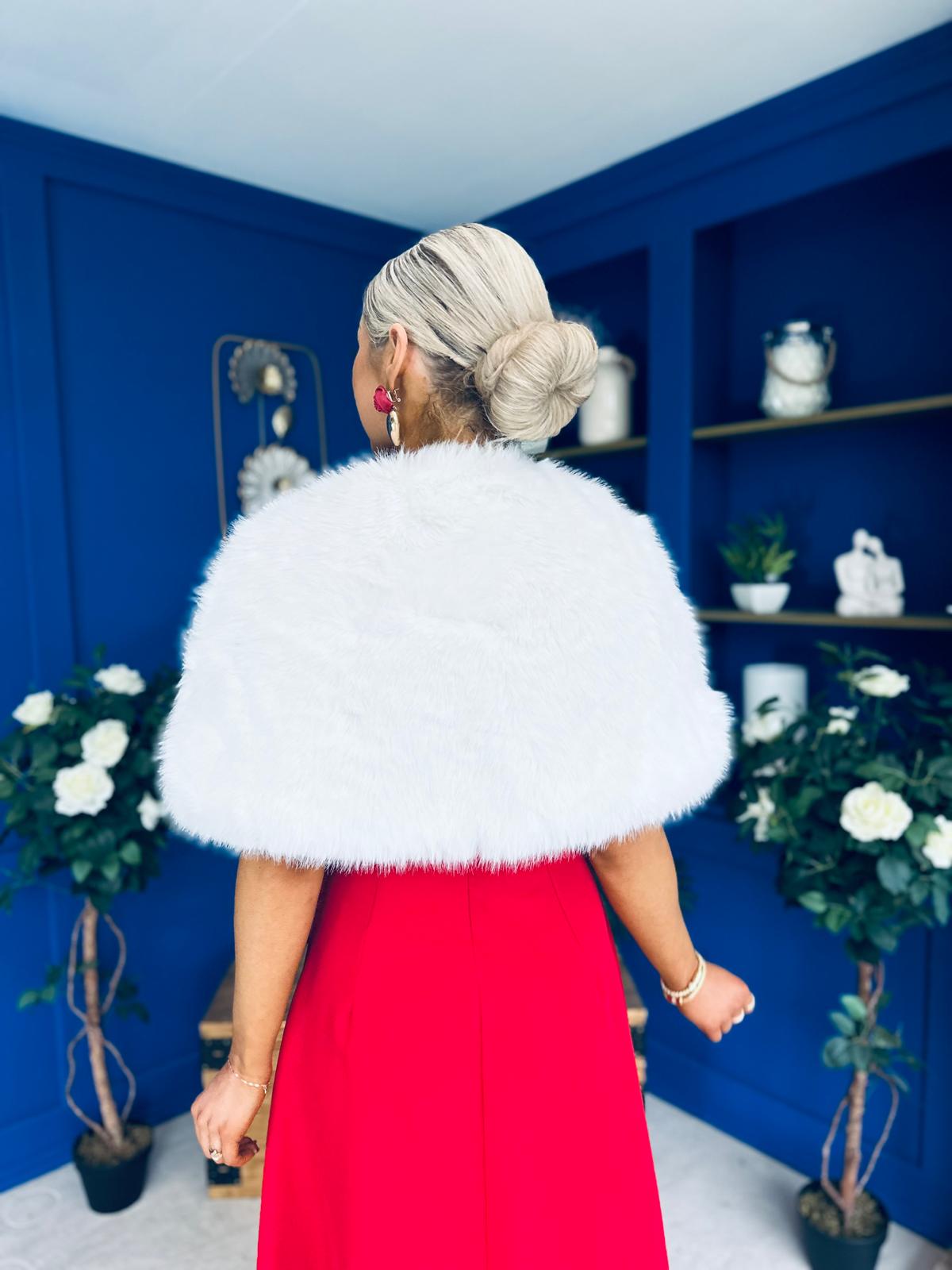 Helen Faux Fur Shawl White