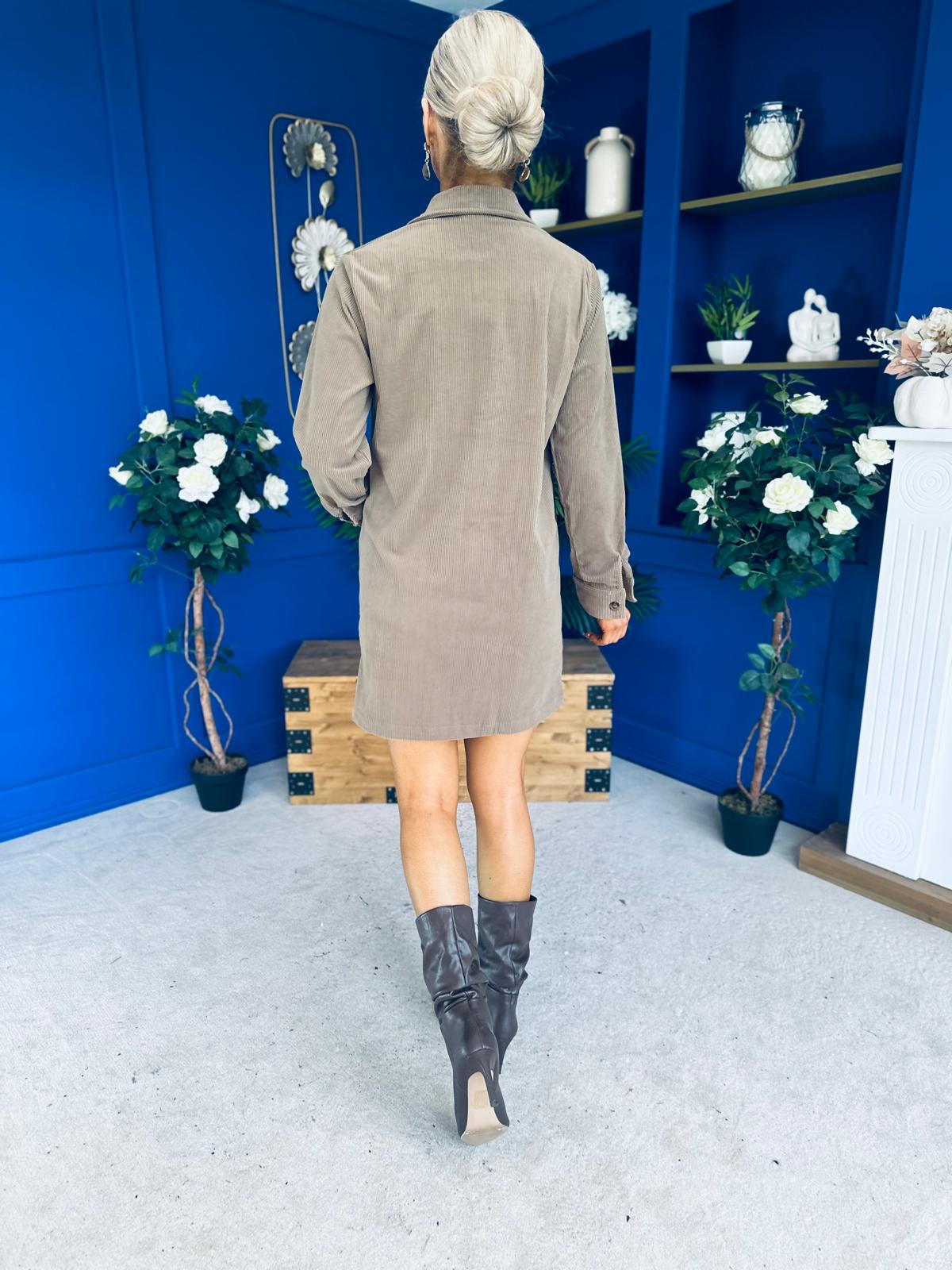 Nina Cord Mini Shift Dress Taupe