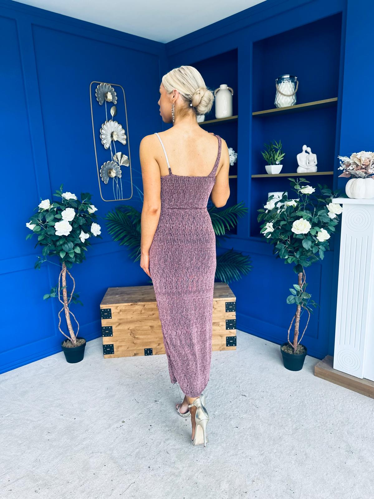 Patrice Detailed Metallic Midi Dress Pink