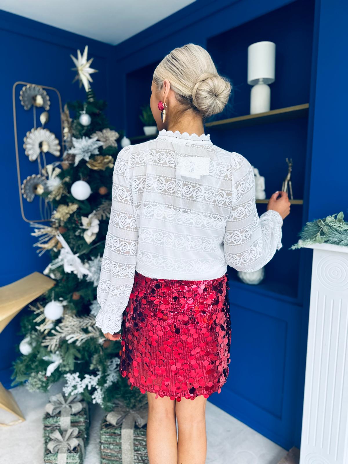 Freya Large Sequin Mini Skirt Ruby