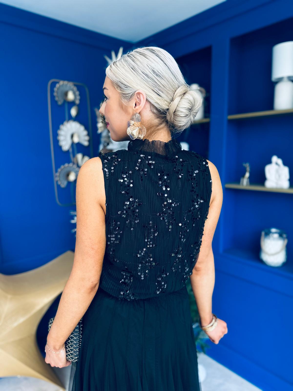 Jess Velvet Sequin Top Black