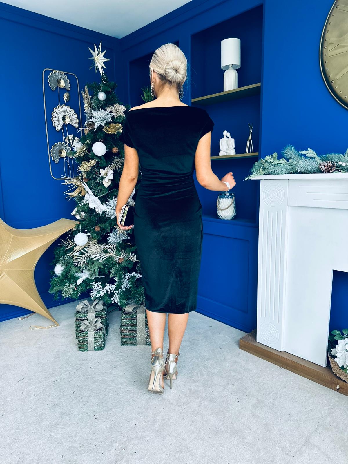 Ariana Asymmetric Midi Dress Velvet Black