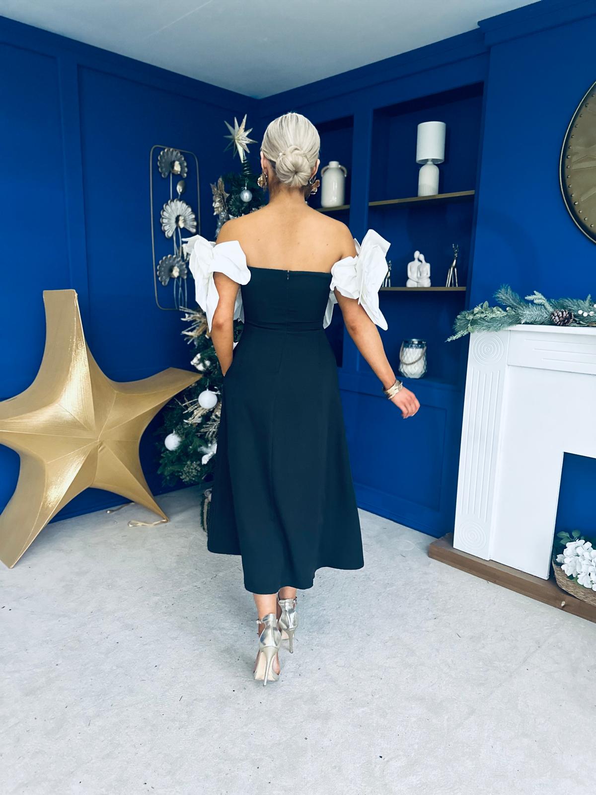 Jackie Floral Detail Occasion Midi Dress Monochrome