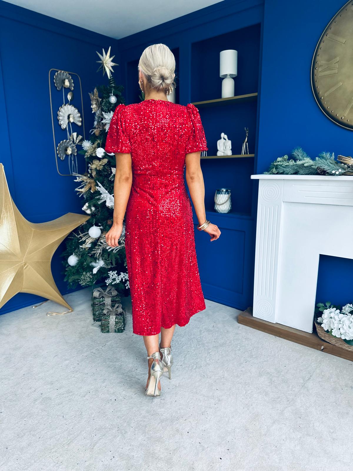 Berkley Sequin Occasion Dress Red