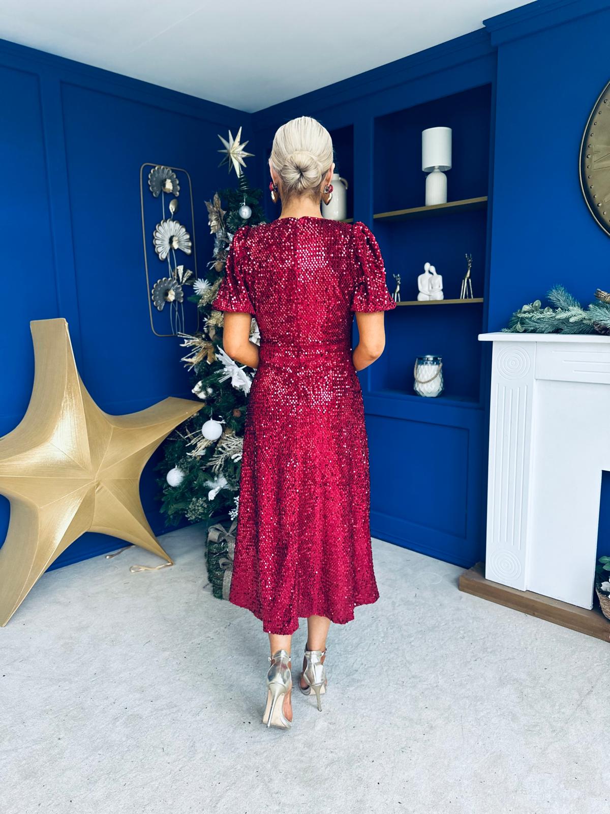 Berkley Sequin Occasion Dress Burgundy