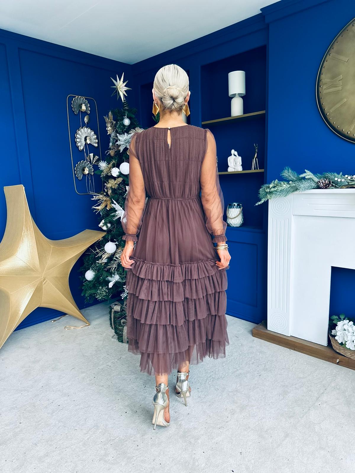 Bianca Layered Occasion Tulle Dress Chocolate