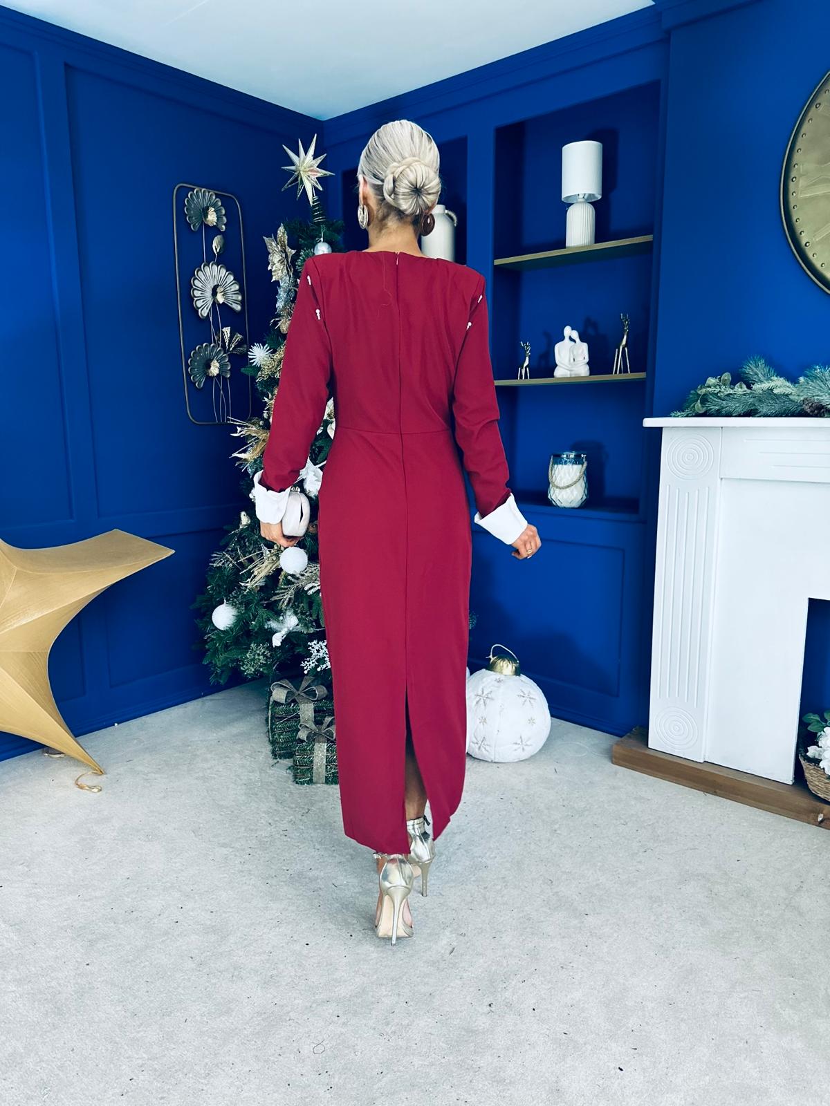 Thelma Embellished Occasion Dress Wine