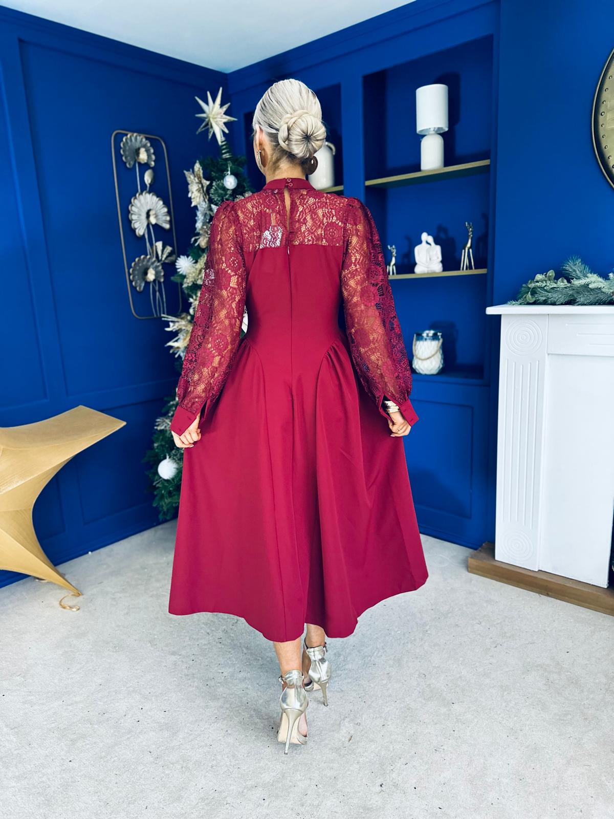 Louise Lace Detail Occasion Dress Wine