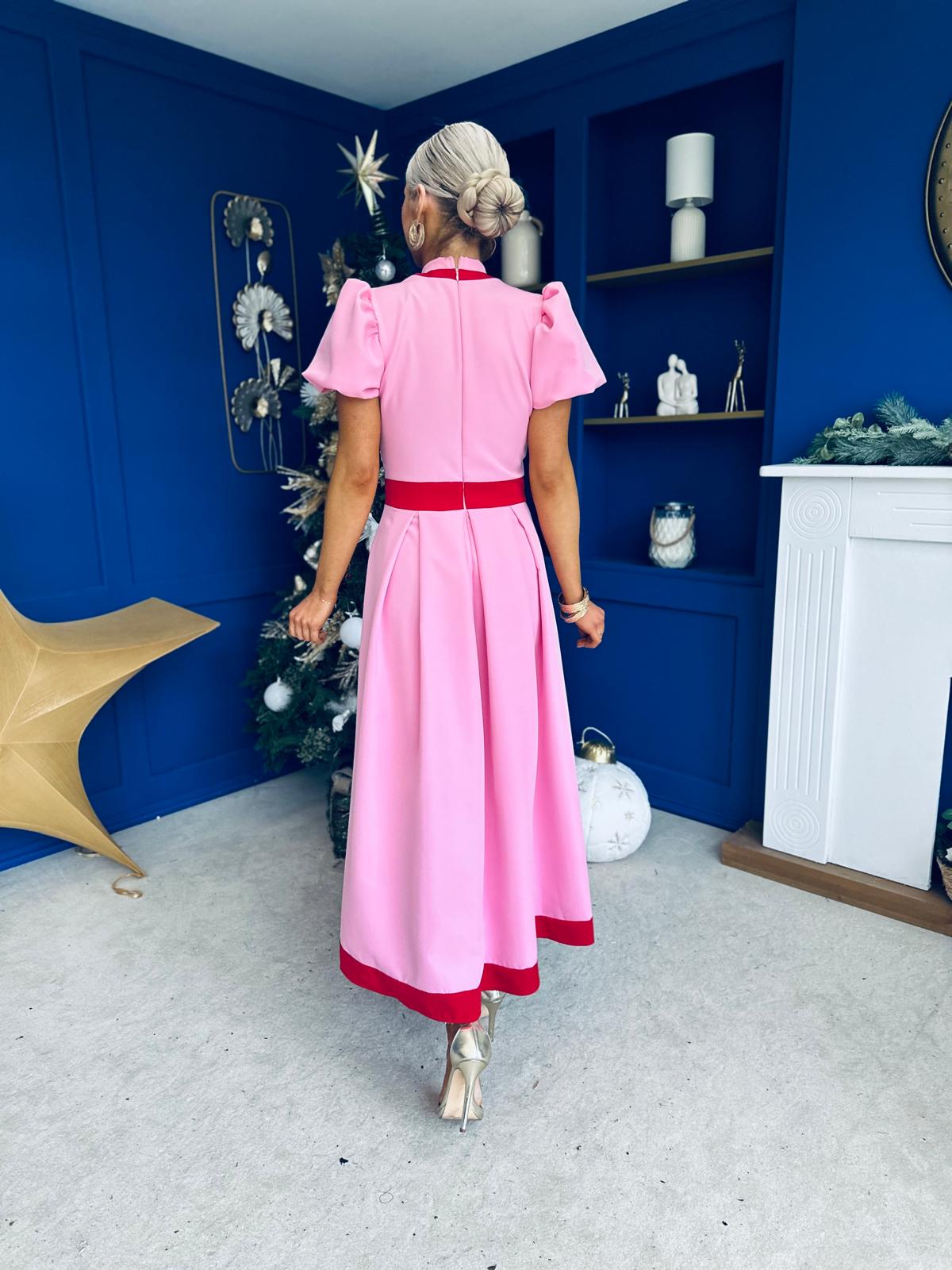 Vicky Detailed Occasion Midi Dress Pwr Pink