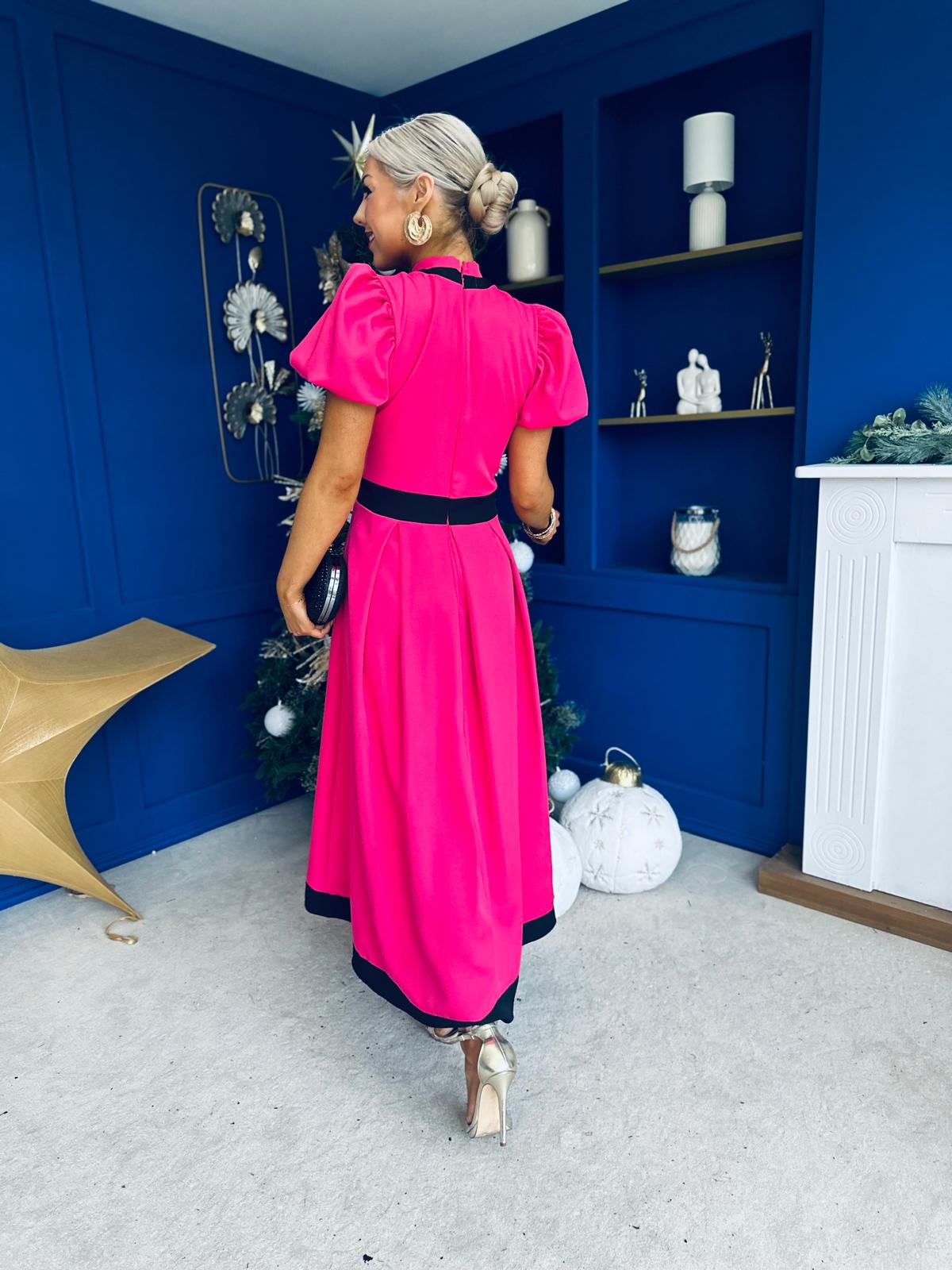 Vicky Detailed Occasion Midi Dress Raspberry Pink