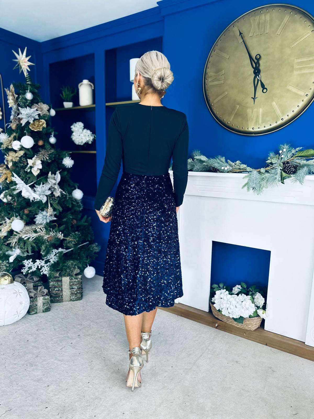 Reese Sequin Skirt Occasion Dress Navy