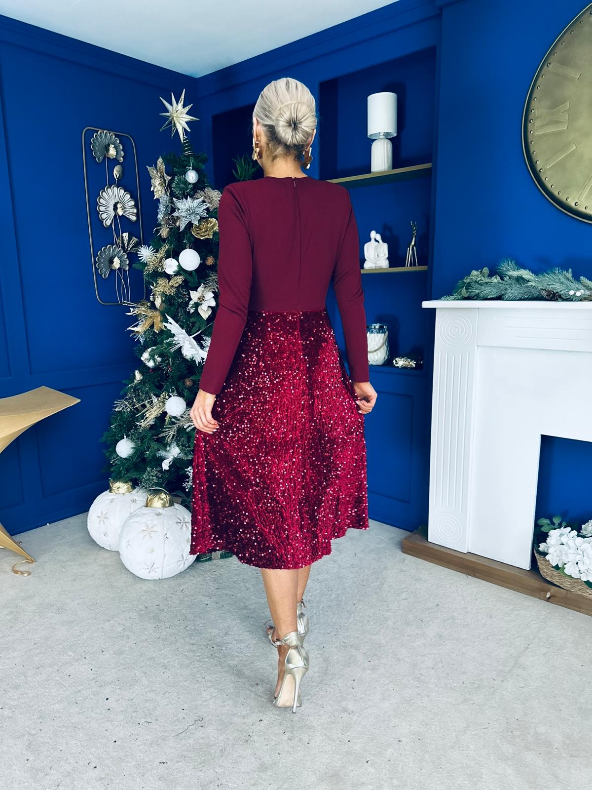 Reese Sequin Skirt Occasion Dress Wine