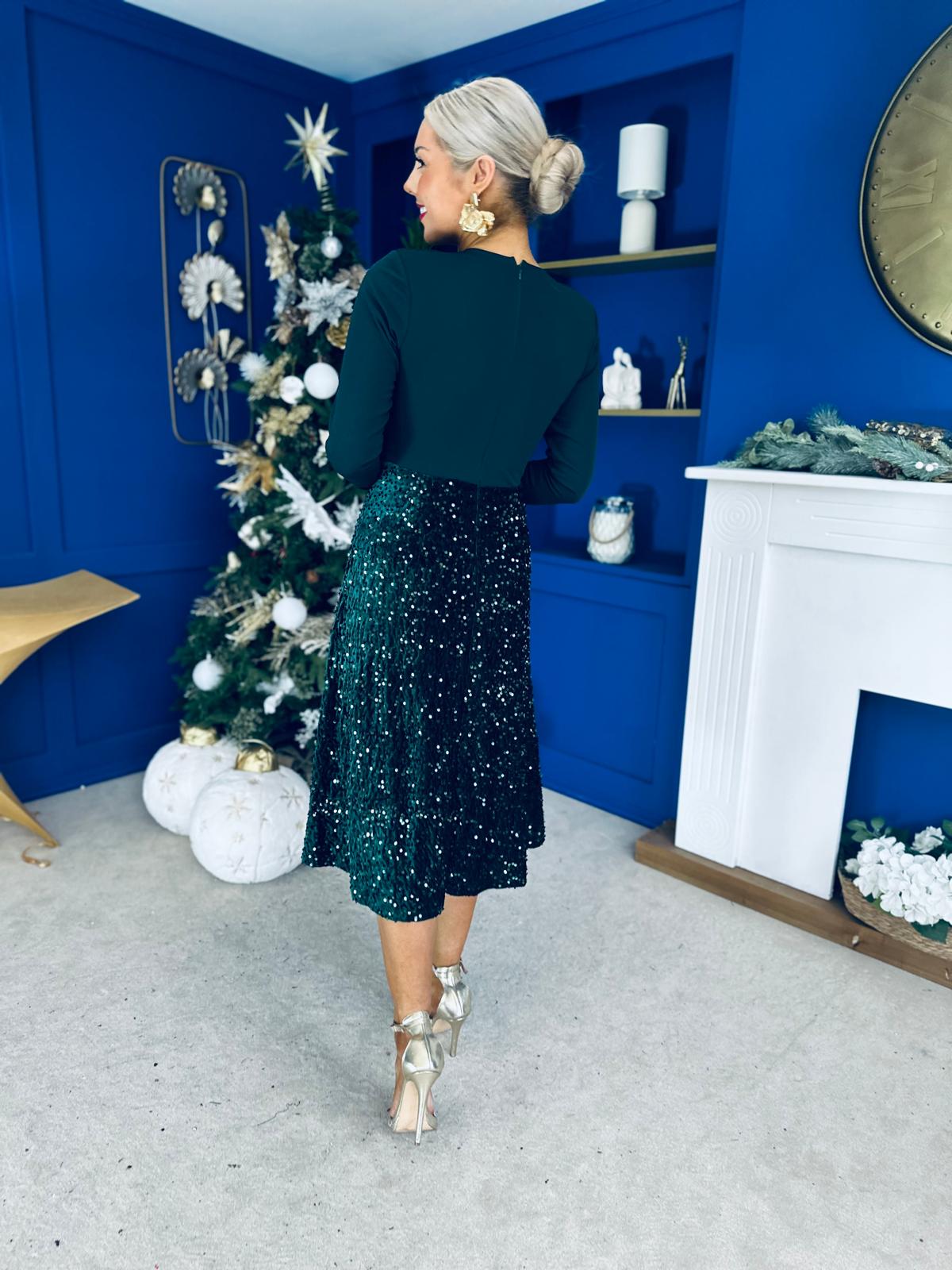 Reese Sequin Skirt Occasion Dress Forest