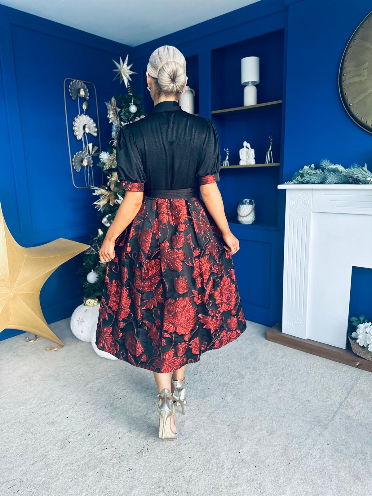 Aoife Jaquard Occasion Wrap Dress Red