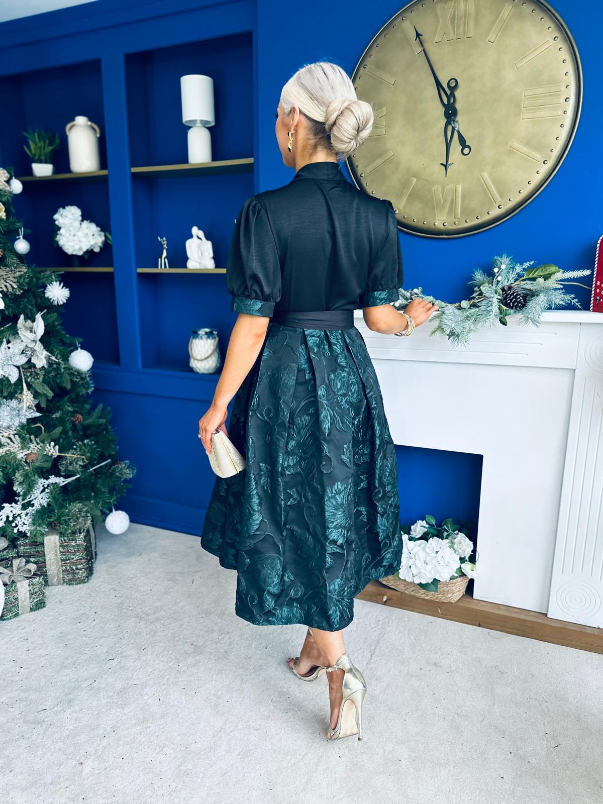 Aoife Jaquard Occasion Wrap Dress Forest