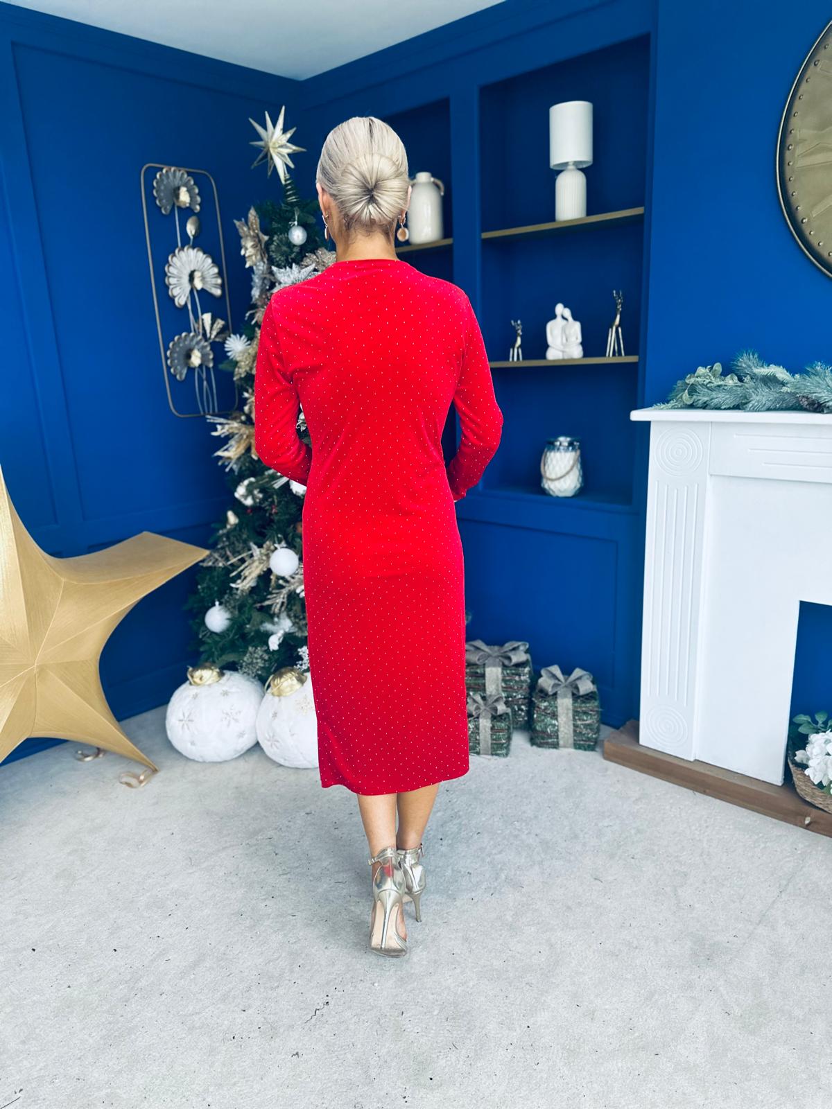 Dora Studded Velvet Occasion Dress Red