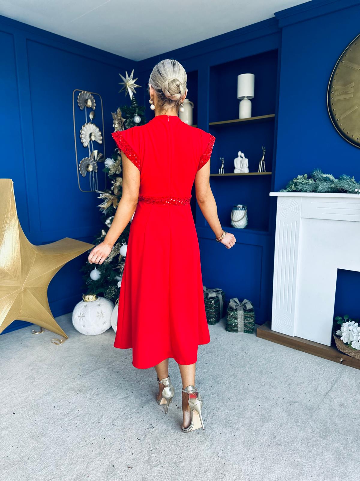 Cassidy Sequin Detailed Midi Dress Red