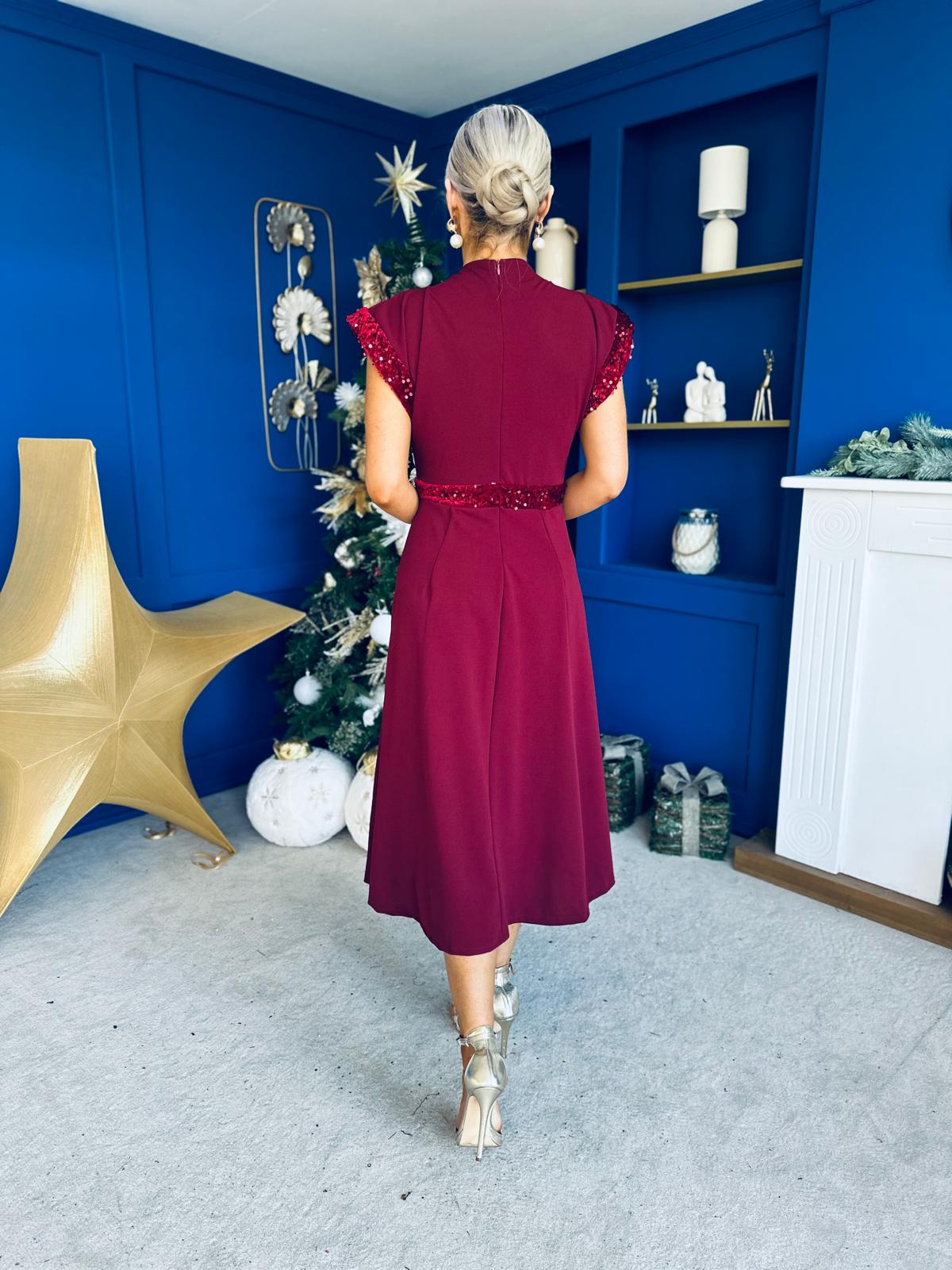 Cassidy Sequin Detailed Midi Dress Wine