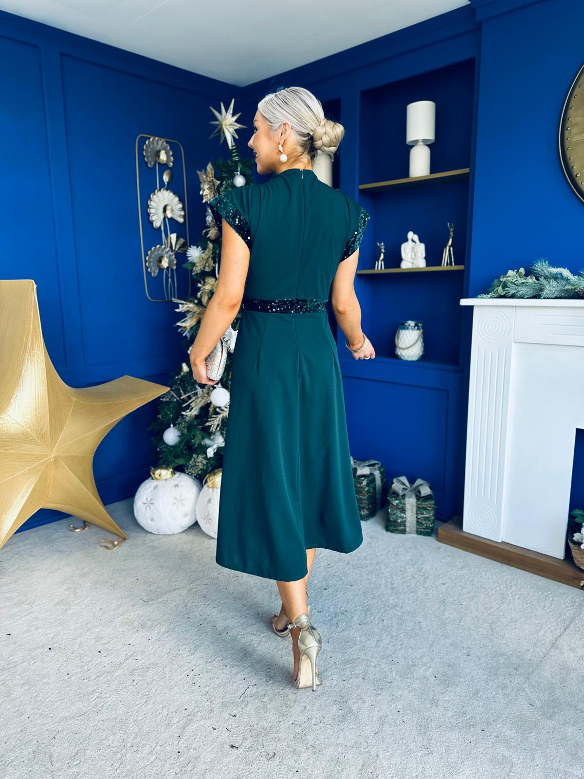 Cassidy Sequin Detailed Midi Dress Forest