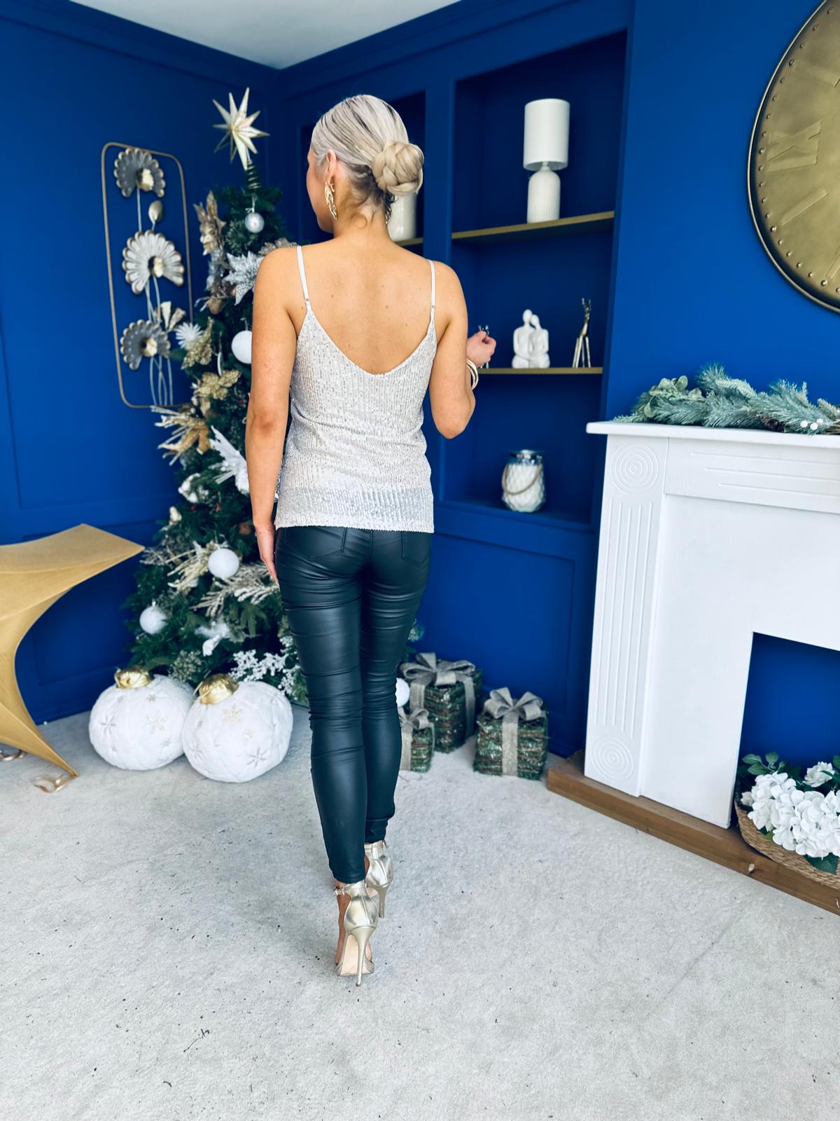 Casy Sequin Cami Top Silver