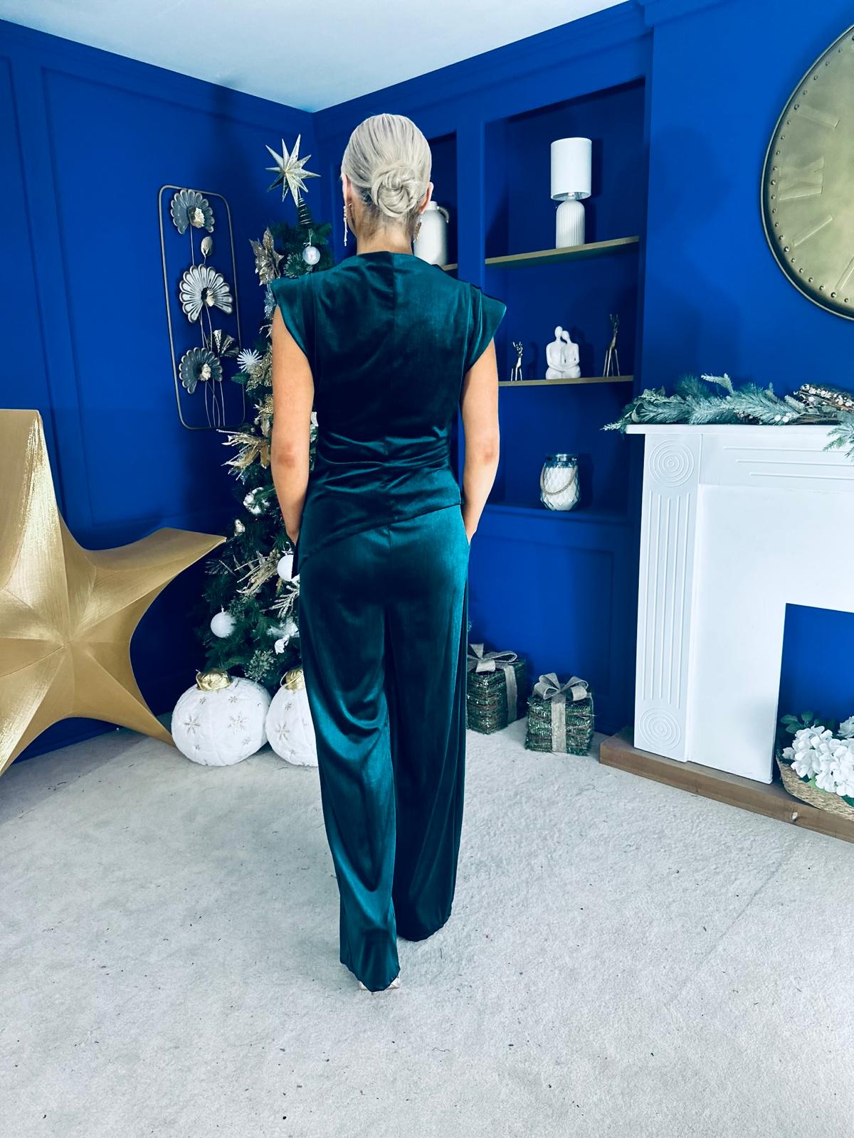 Margot Velvet Top And Trouser Set Forest