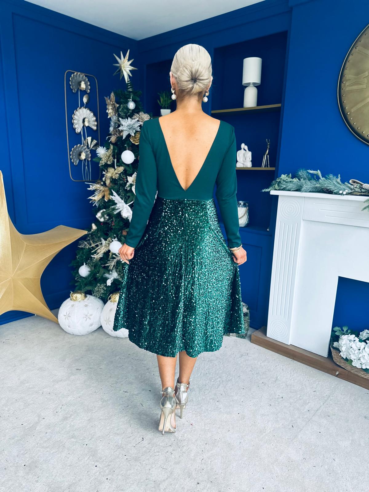 Estelle Sequin Skirt Occasion Dress Forest