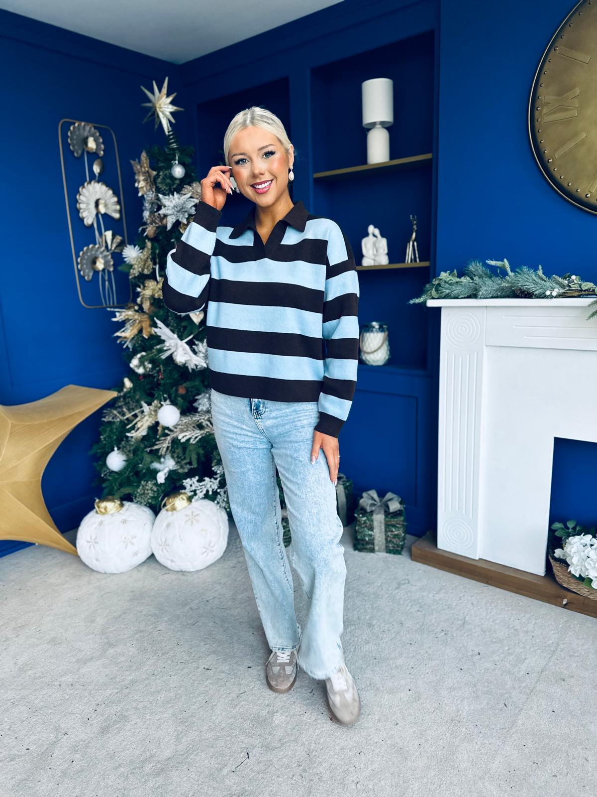 Rachelle Stripe Detail Jumper Blue