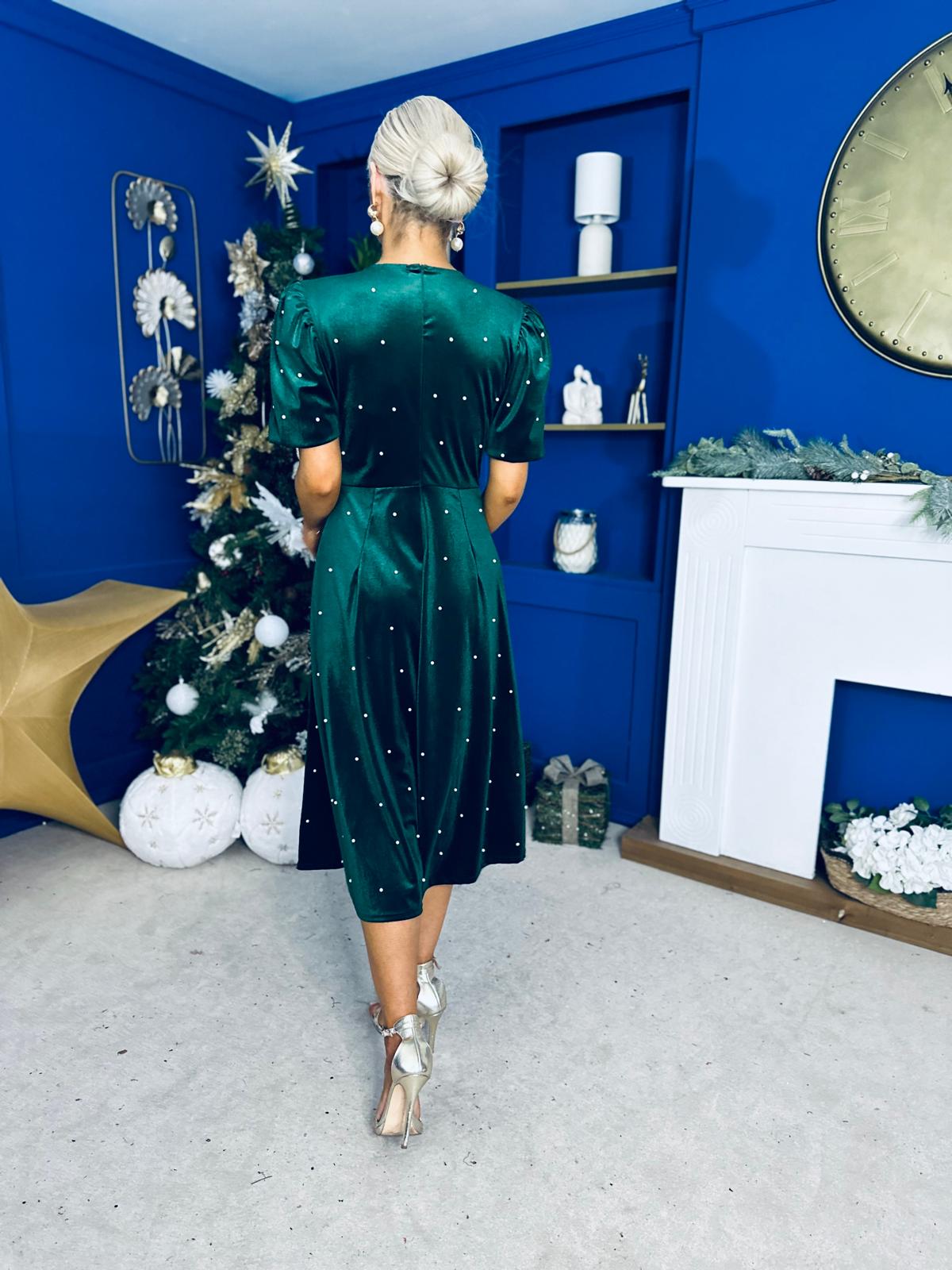 Caoimhe Pearl & Velvet Occasion Dress Forest Pre Order 13 Dec