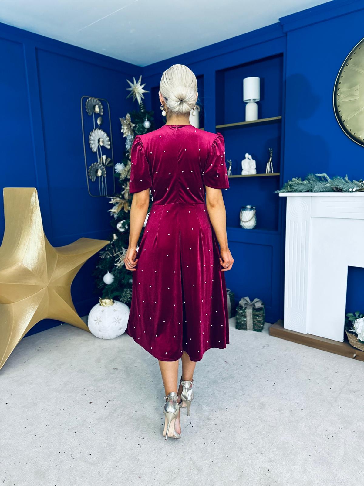 Caoimhe Pearl & Velvet Occasion Dress Wine Pre Order 13 Dec