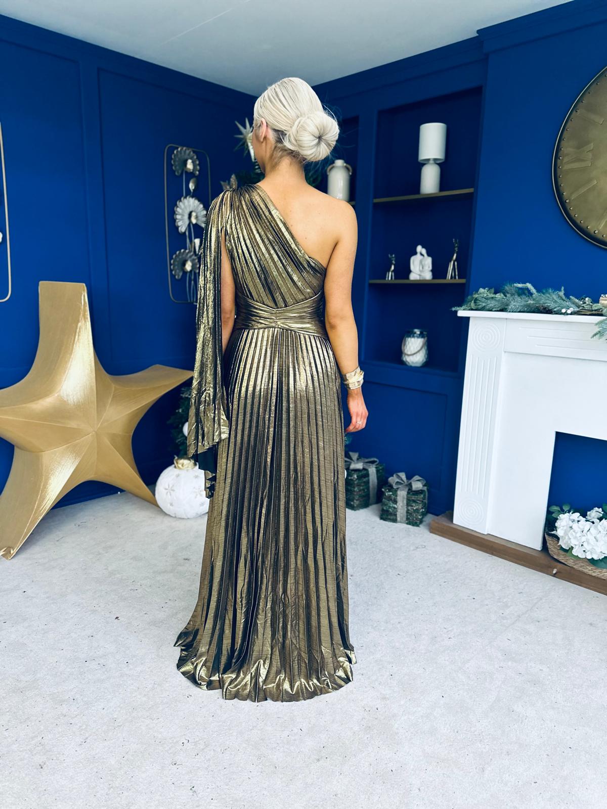 Rowen Metallic Detail Occasion Maxi Dress Gold