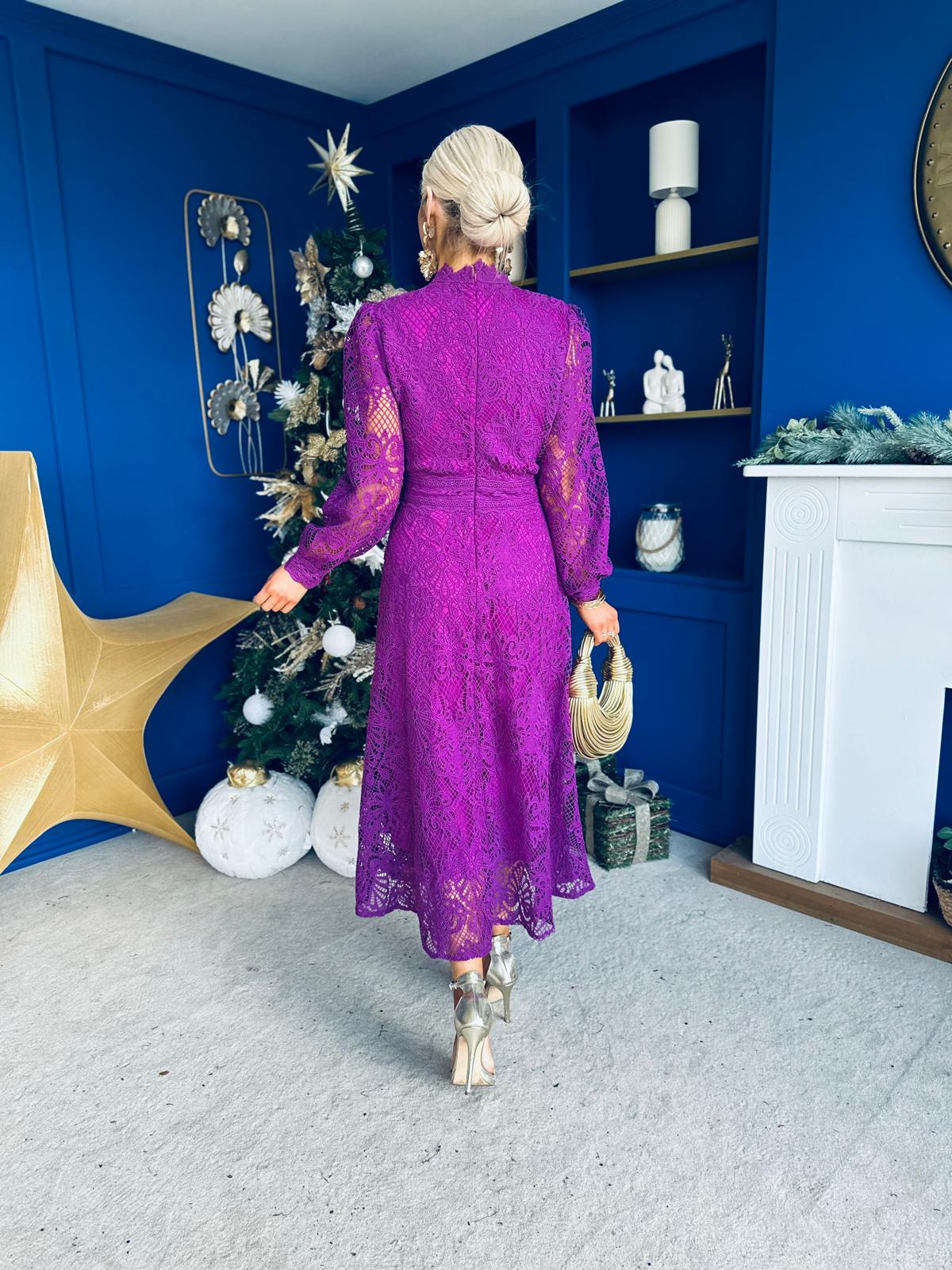 Caitlin Crochet Derail Midi Dress Purple