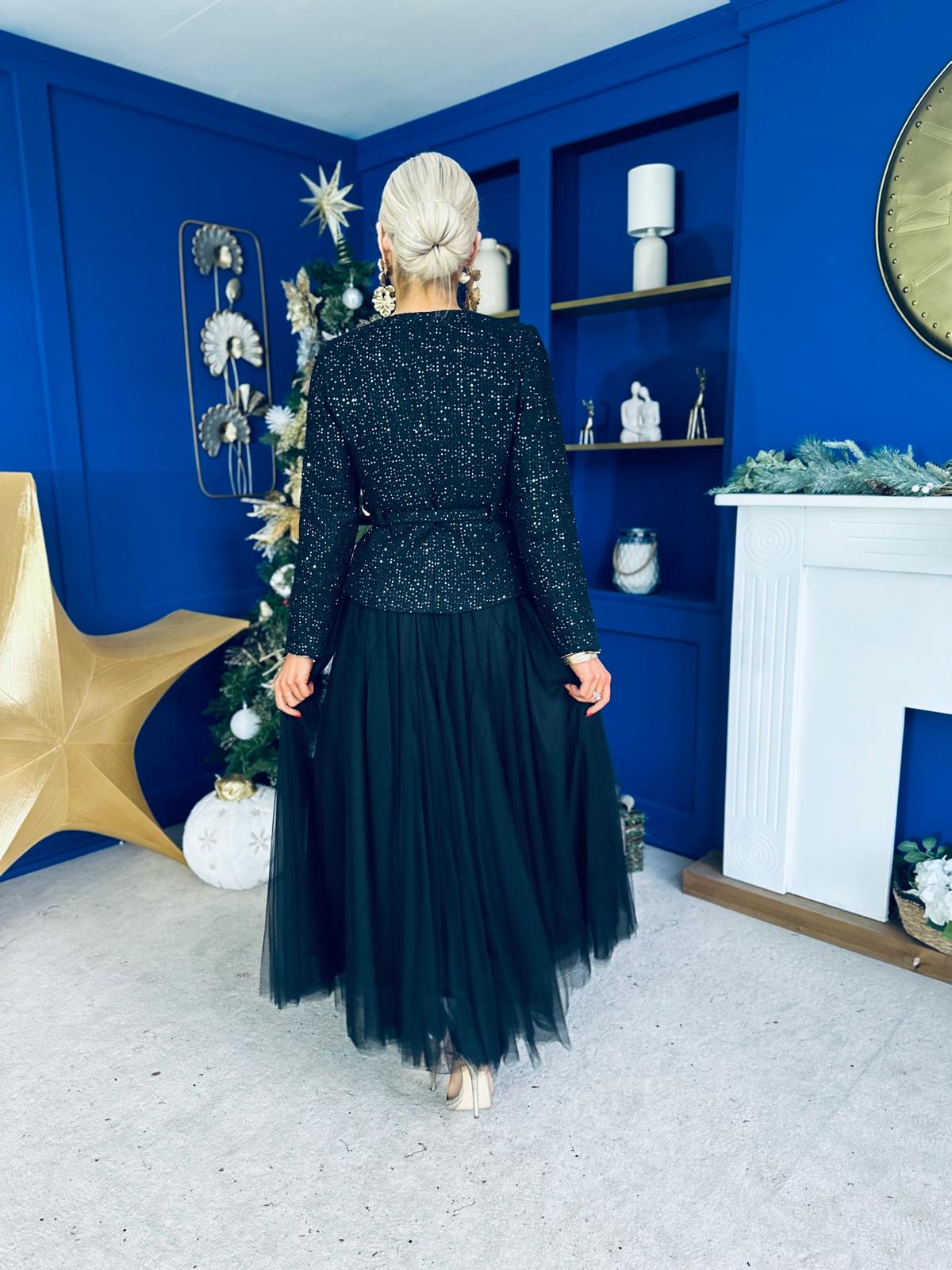 Elizabeth Tweed With Sequin Jacket Black PRE ORDER Arriving 11 Dec