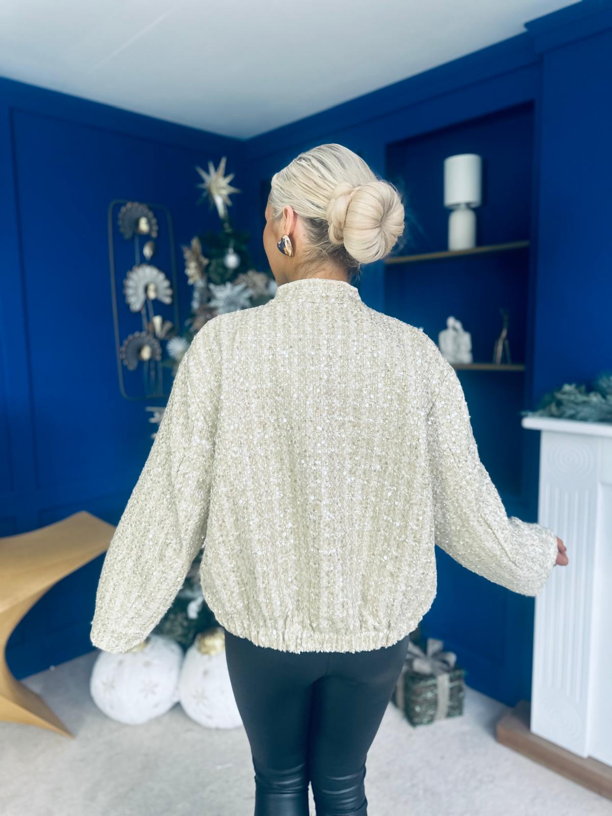 Sharon Tweed With Sequin Bomber Jacket Gold & Cream