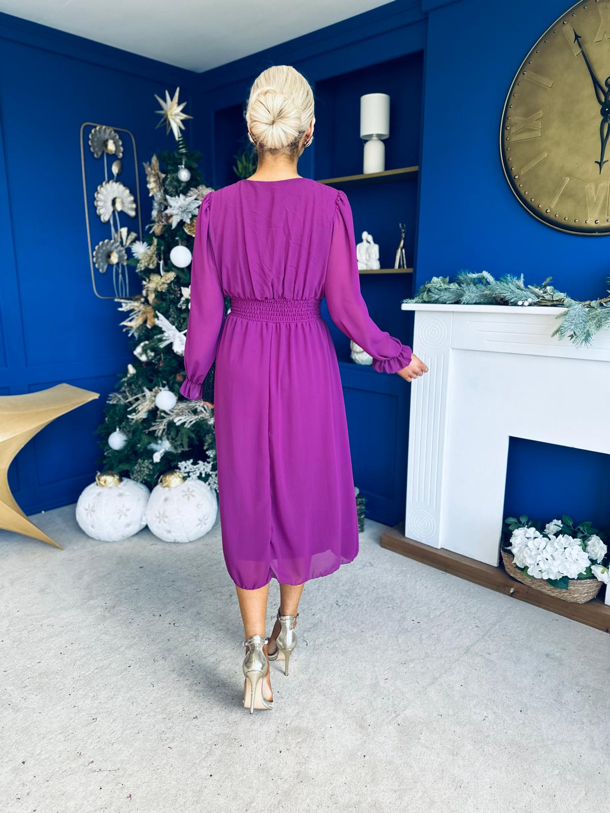 Orlaith Bow Detail Banded Midi Dress Berry