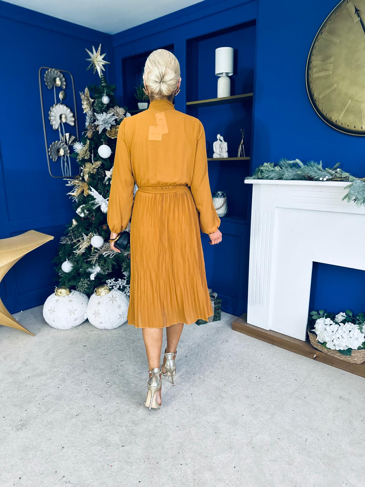 Kitty Bow Detail Chiffon Midi Dress Dijon