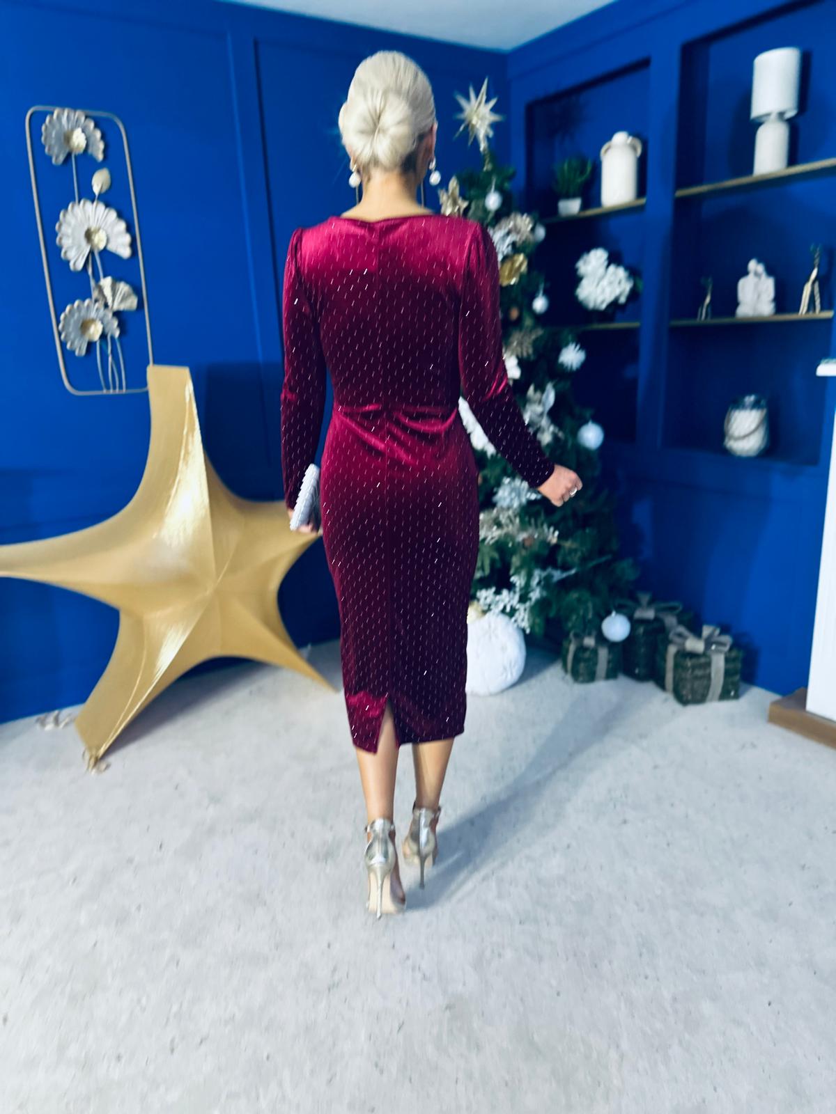 Gabby Bow Detail Velvet Midi Dress Wine