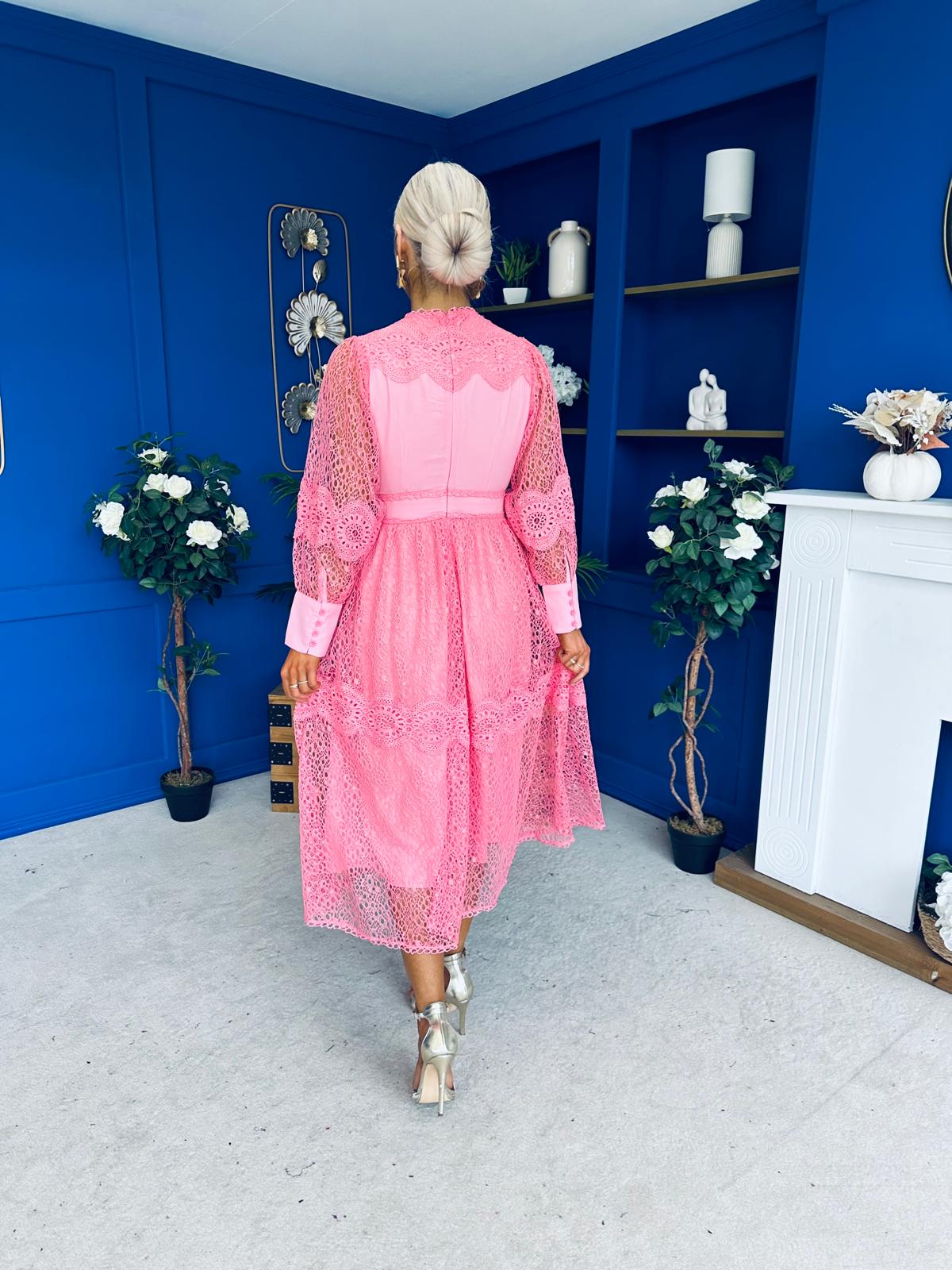 Fergie Crochet Detail Occasion Dress Pink