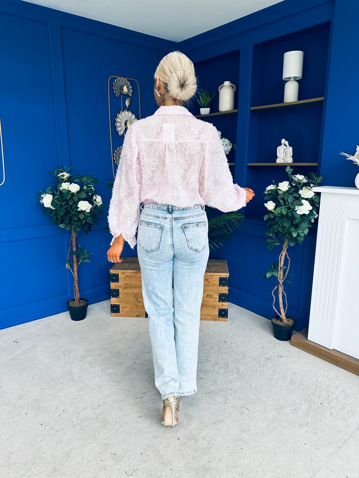 Leona Detailed Long Sleeve Blouse Pink