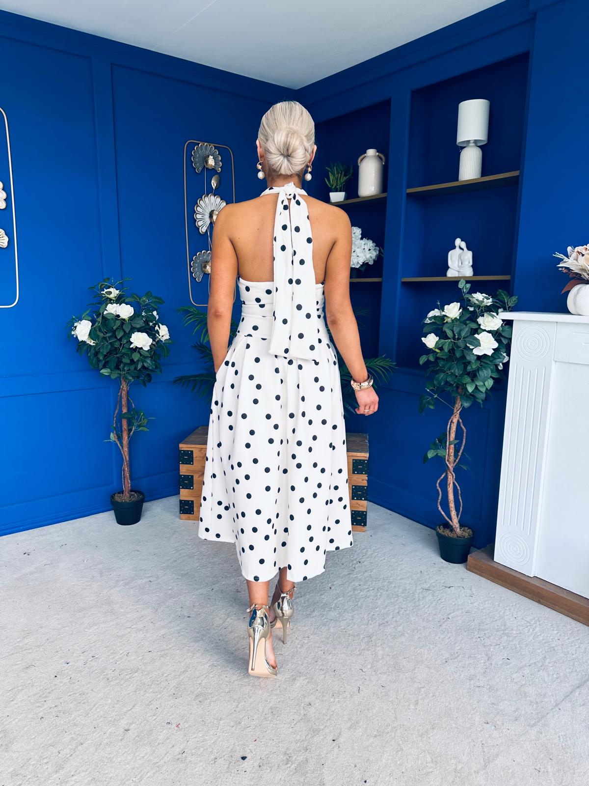 Justine Halter Neck Midi Dress Polka Black & Cream