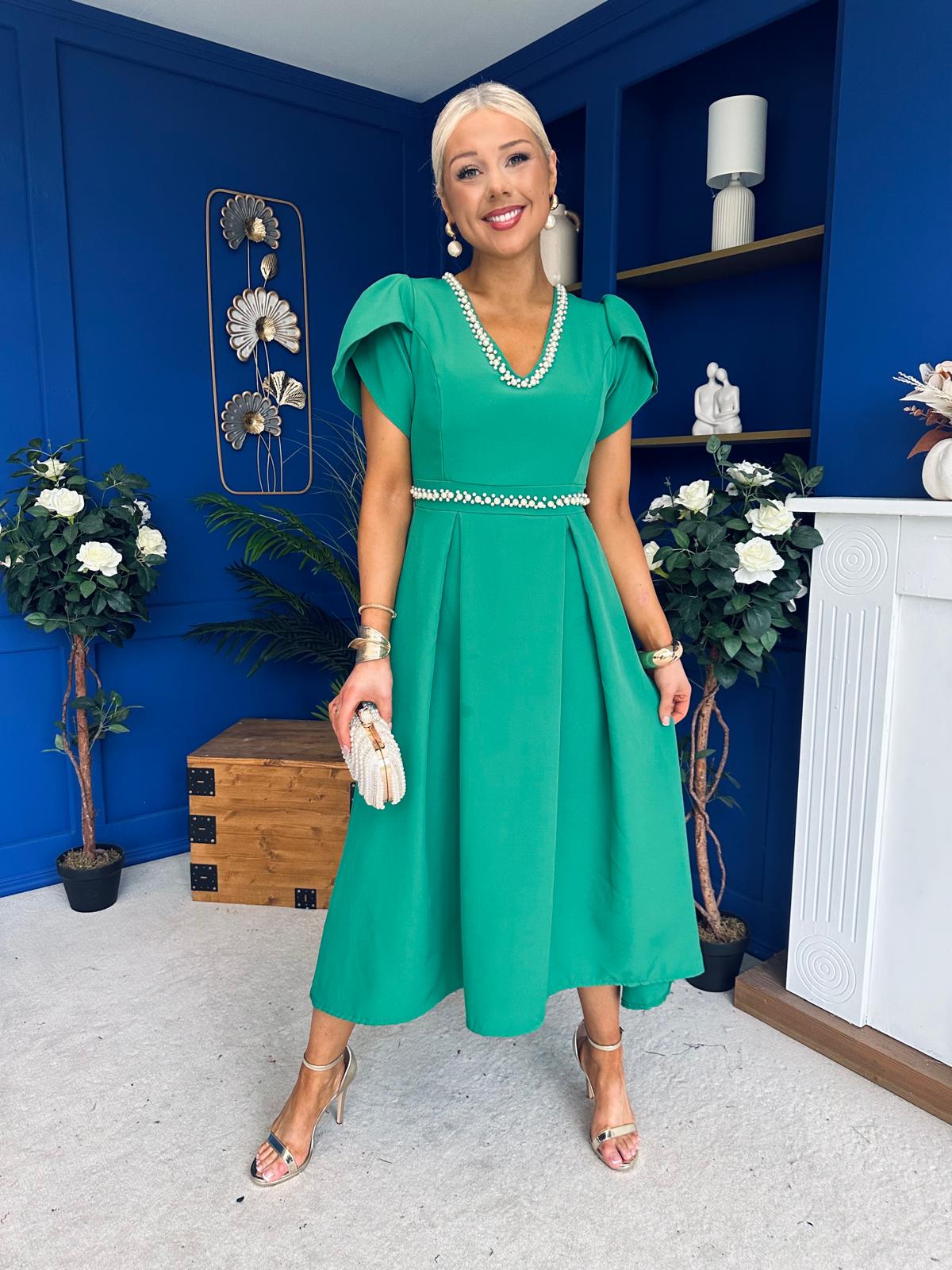 Collins Pearl Detail Occasion Dress Emerald Canella Lane Collins Pearl Detail Occasion Dress Emerald Canella Lane