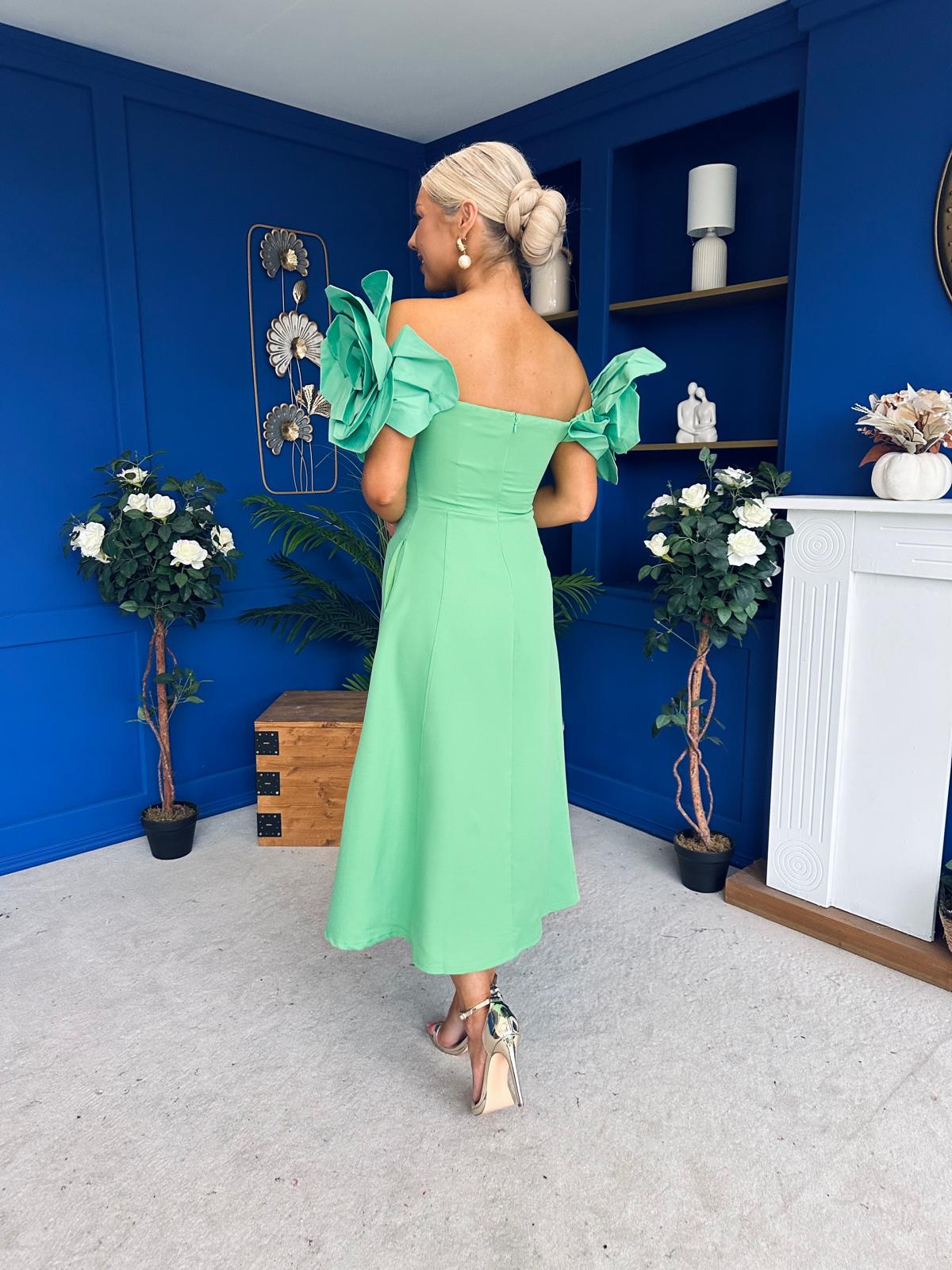 Jackie Floral Detail Occasion Midi Dress Emerald