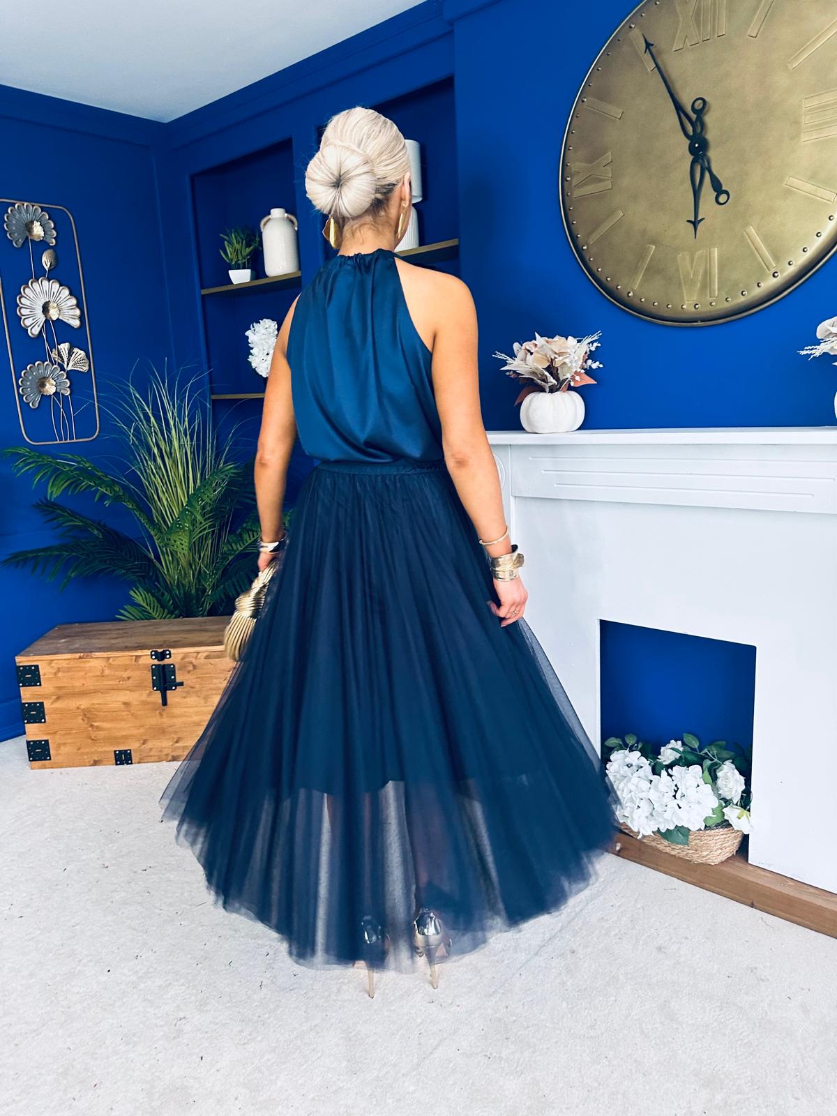 Peyton Halterneck Satin Top Navy