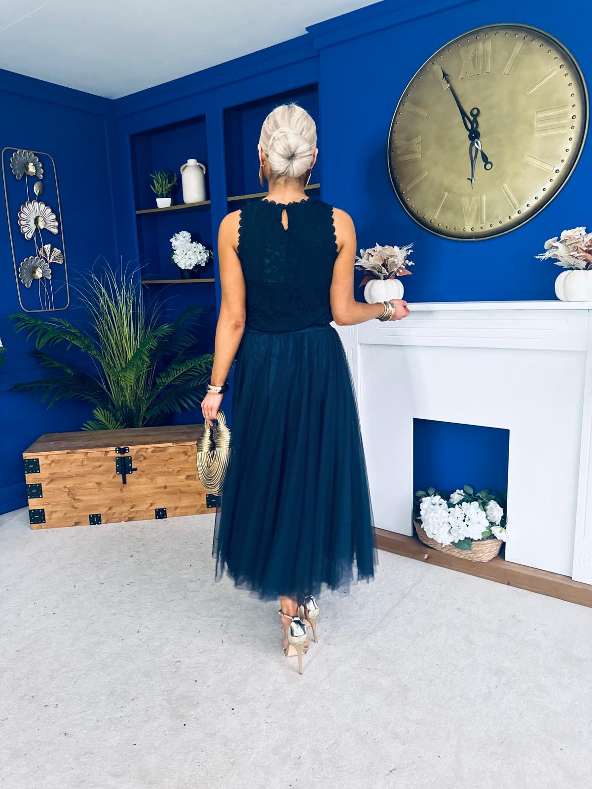 Celine Detailed Tulle Skirt Navy