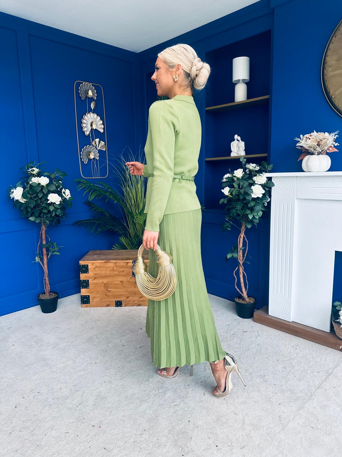 Polly Detailed Skirt & Cardi Set Soft Green