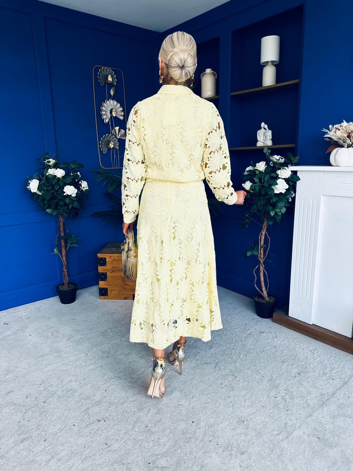 Riley Crochet Shirt & Skirt Set Yellow