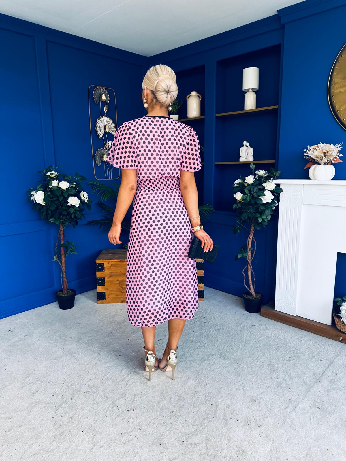 Maeve Detailed Midi Dress Polka Pink