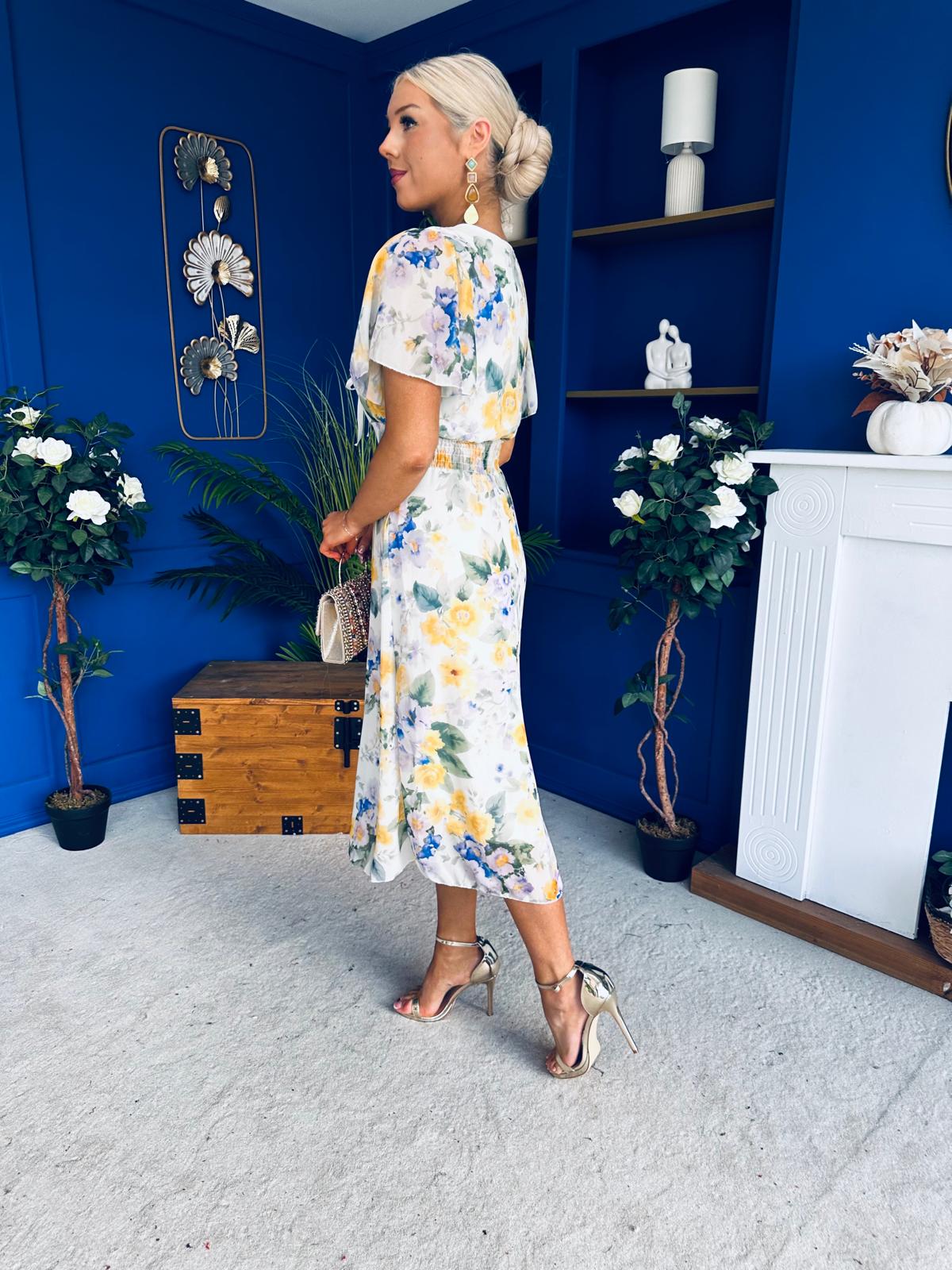 Maeve Detailed Midi Dress Floral Yellow