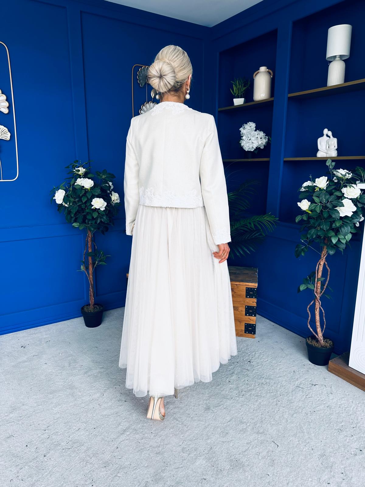 Maria Detailed Tulle Skirt Cream