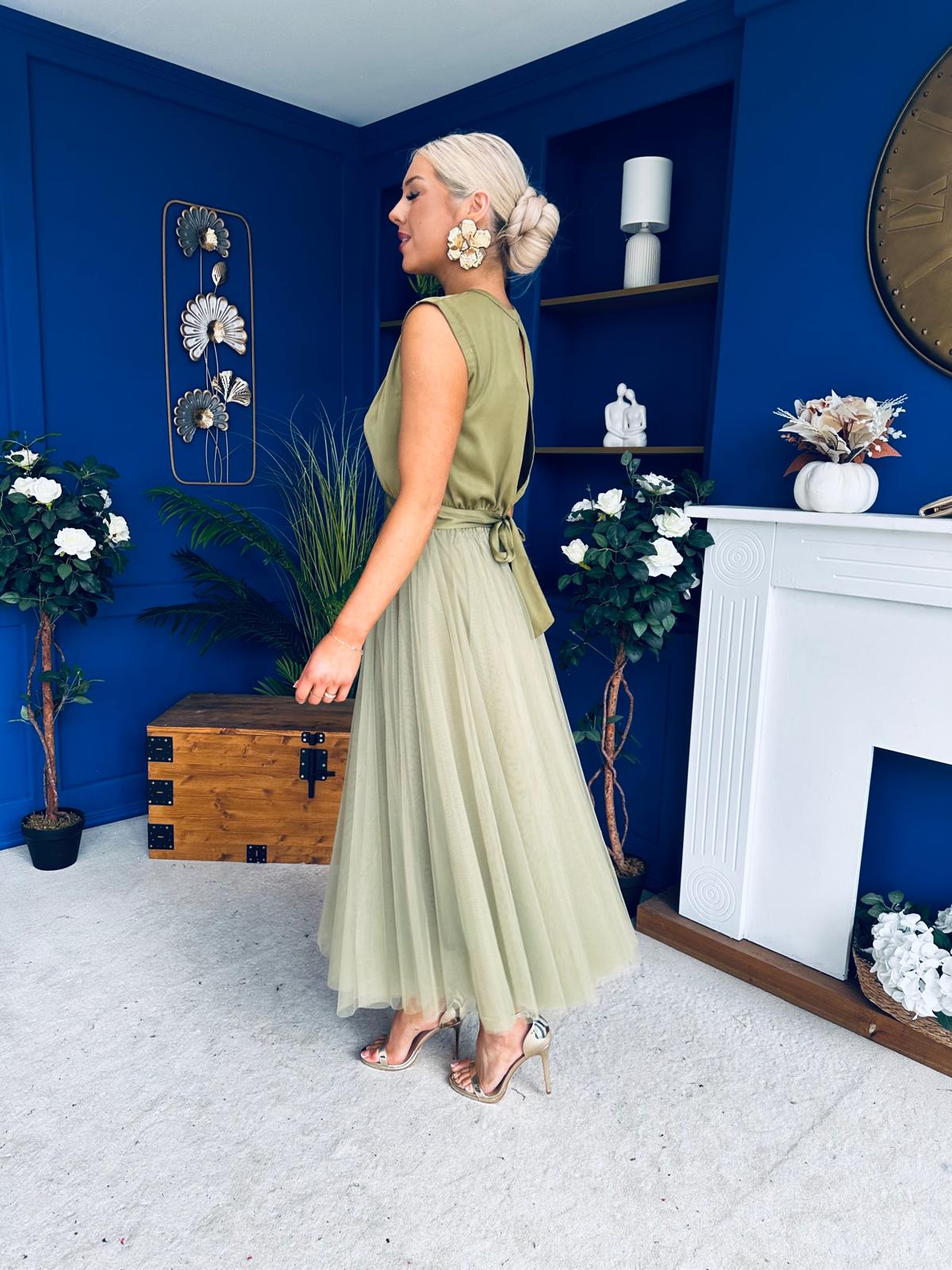 Celine Detailed Tulle Skirt Olive